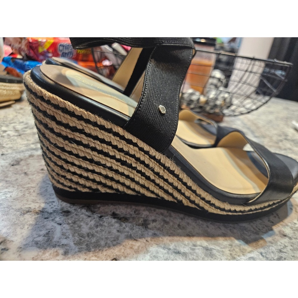 Cole Haan Grandseries Marmade Black Striped Wedge Espadrille Sandals W17640 9.5B
